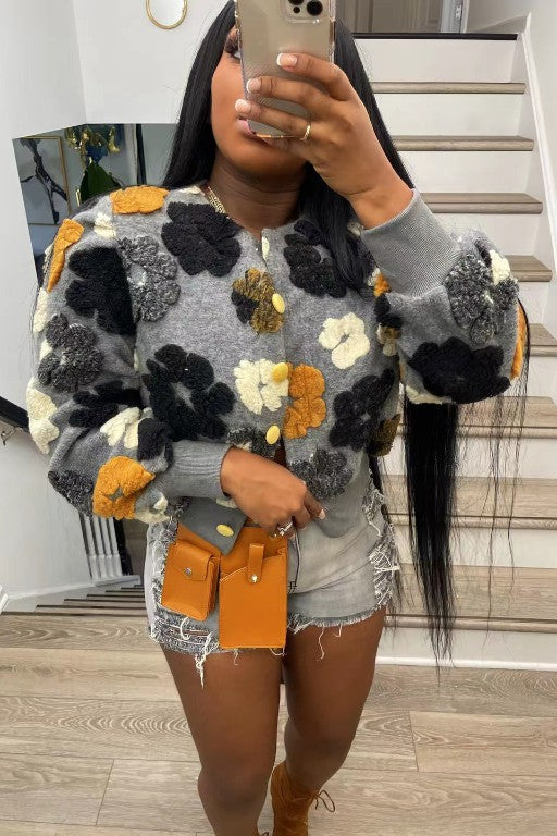 Fluffy Flower Jacket Coat