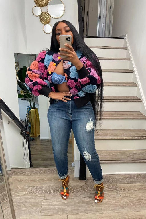 Fluffy Flower Jacket Coat