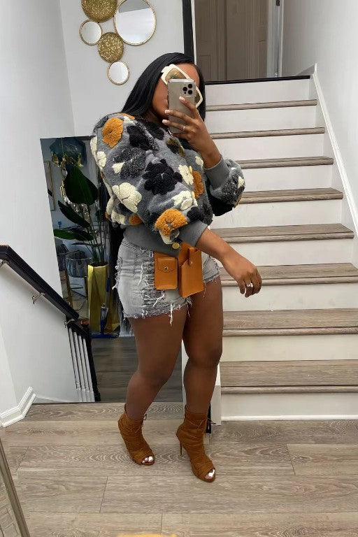 Fluffy Flower Jacket Coat