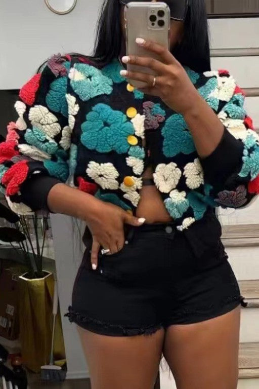 Fluffy Flower Jacket Coat