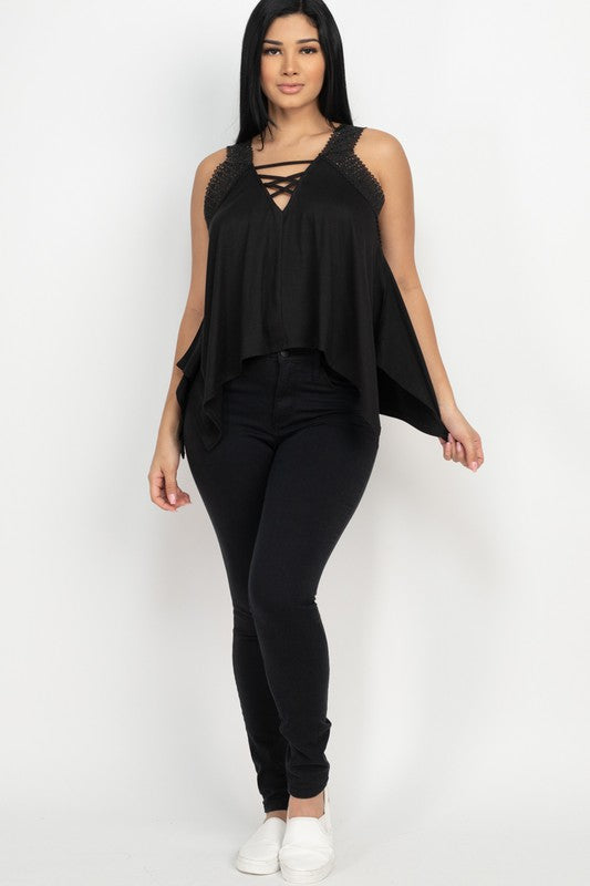 Criss-cross V neck top