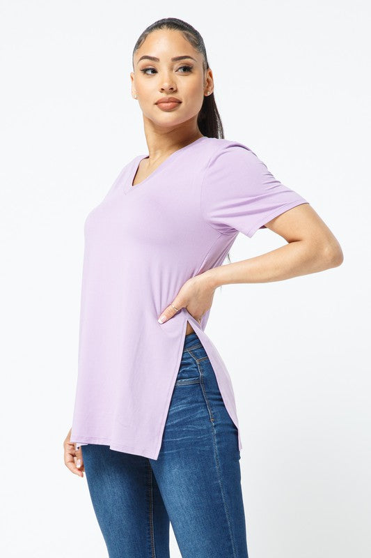 Side Slits V Neck Tunic Top