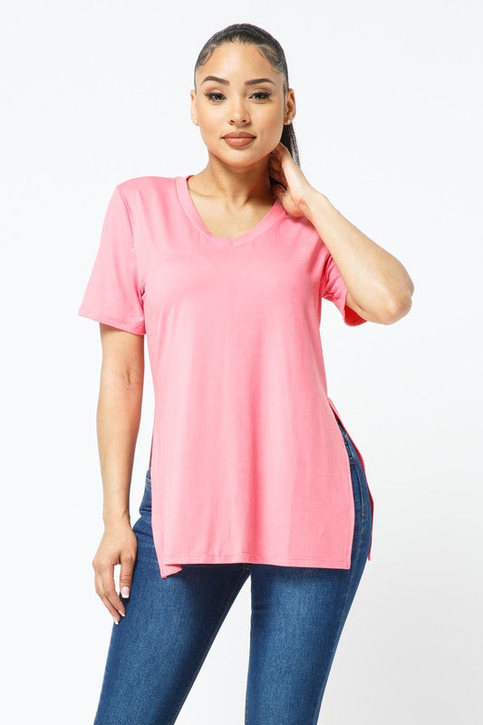 Side Slits V Neck Tunic Top