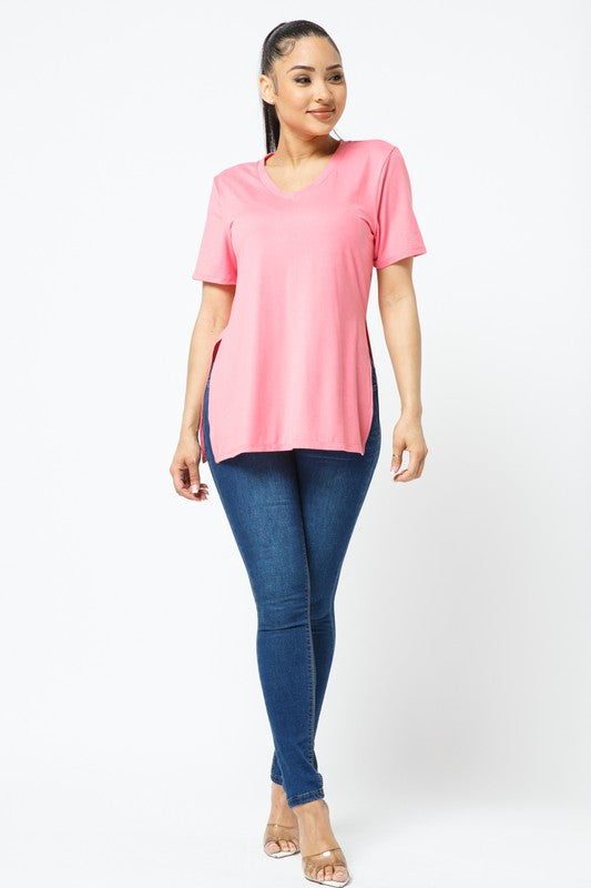 Side Slits V Neck Tunic Top