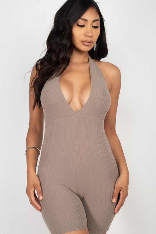 Halter neck bodycon romper
