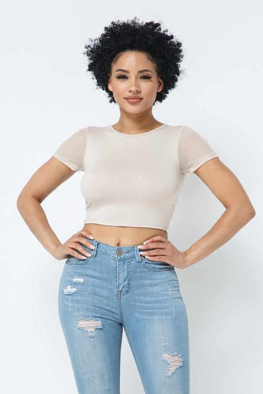 Open Back Tie Detail Crop-Mocha