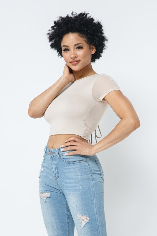Open Back Tie Detail Crop-Mocha