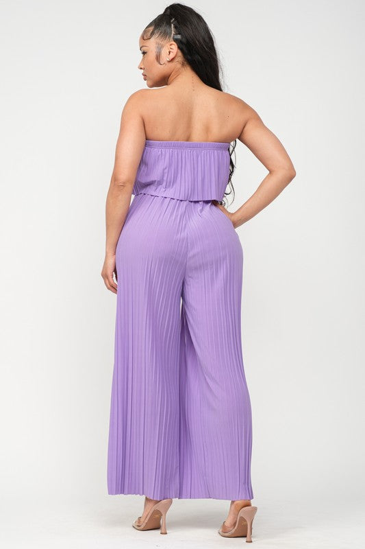 PLEATED OFF SHOULDER JUMPSUIT