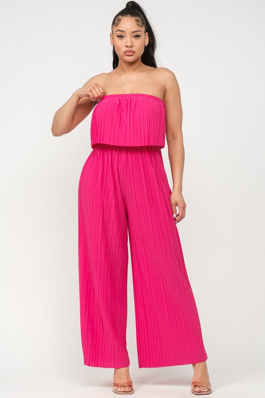 PLEATED OFF SHOULDER JUMPSUIT