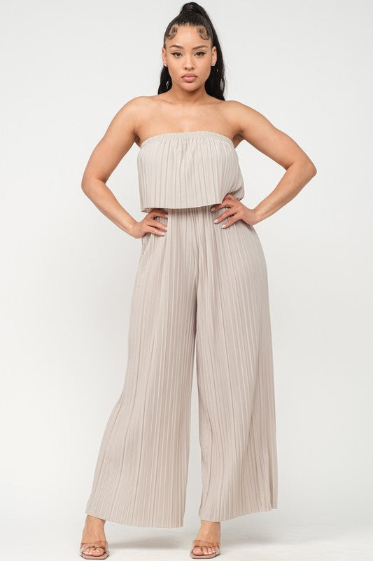 PLEATED OFF SHOULDER JUMPSUIT