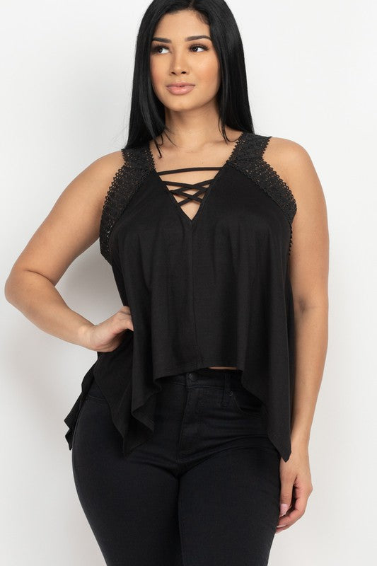 Criss-cross V neck top