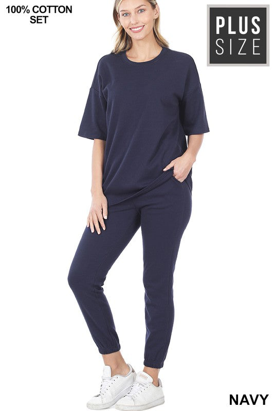 NAVY DROP SHOULDER TOP AND JOGGER PANTS SET