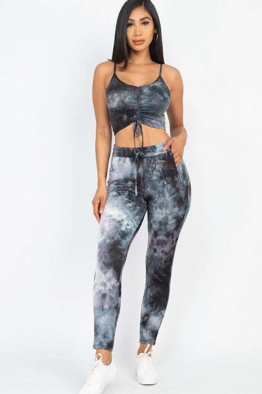 Ruched crop top and pants set