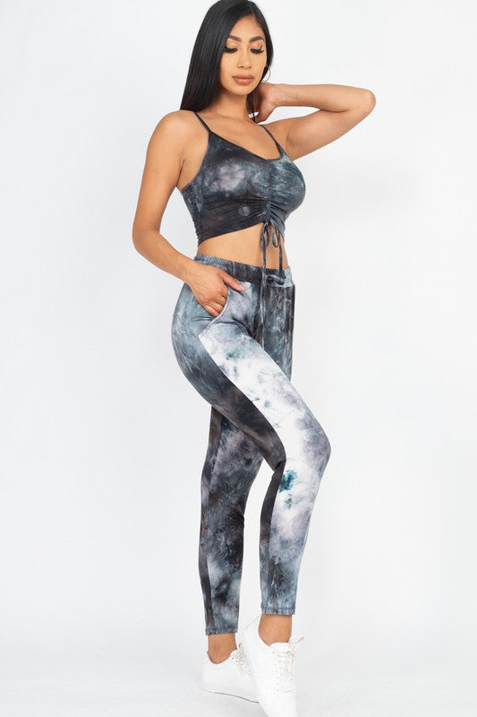 Ruched crop top and pants set