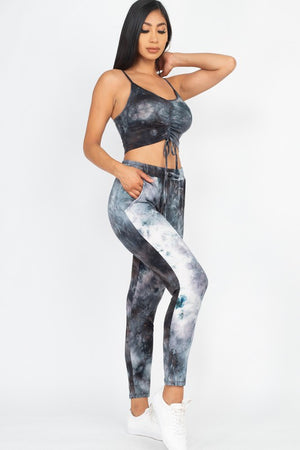 Ruched crop top and pants set