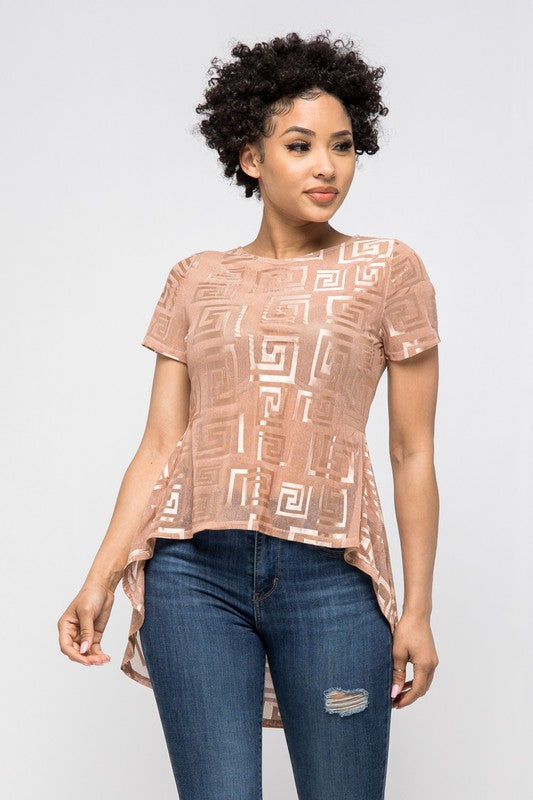 Mesh Short Sleeve Hi-Low Top (See Thru)