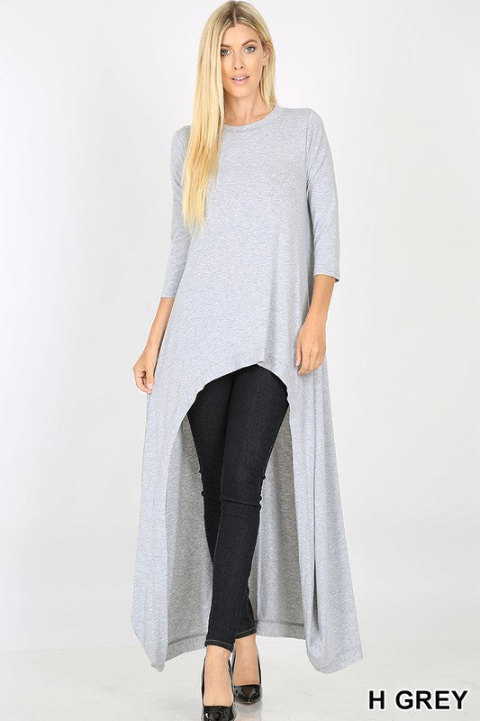 PREMIUM FABRIC HIGH-LOW LONGLINE 3/4 SLEEVE TOP