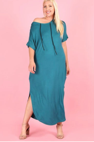 Hooded Teal Maxi Dress