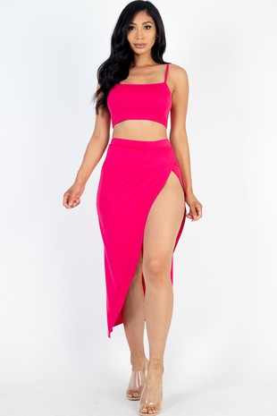 Crop Cami & Split Thigh Maxi Skirt Beachwear Set