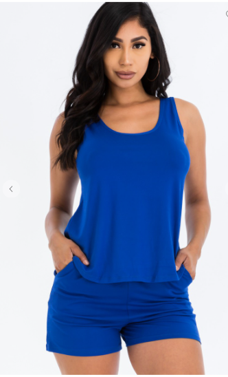 Tank top and shorts set-Royal Blue